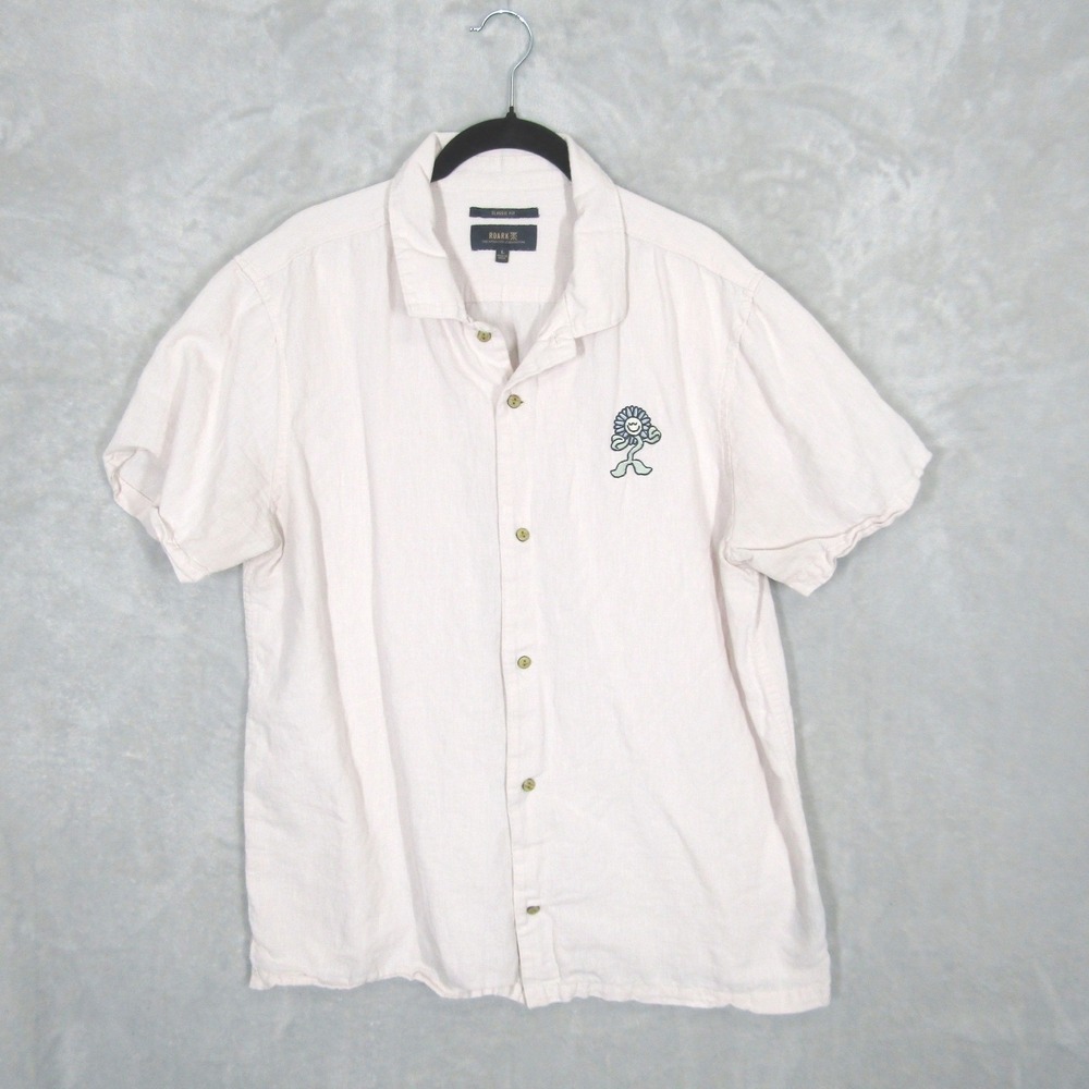 Roark Linen Short Sleeve Shirt L Artifacts of Adventure Mens Large Pink Cotton